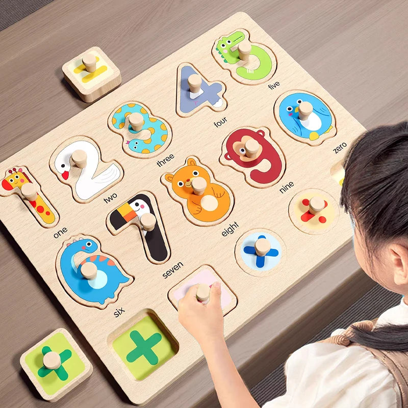 Montessori Wooden Puzzles Baby Educational Toys Hand Grab Boards Tangram Cartoon Animals Fruits 3D Puzzles for babies 2 3 years
